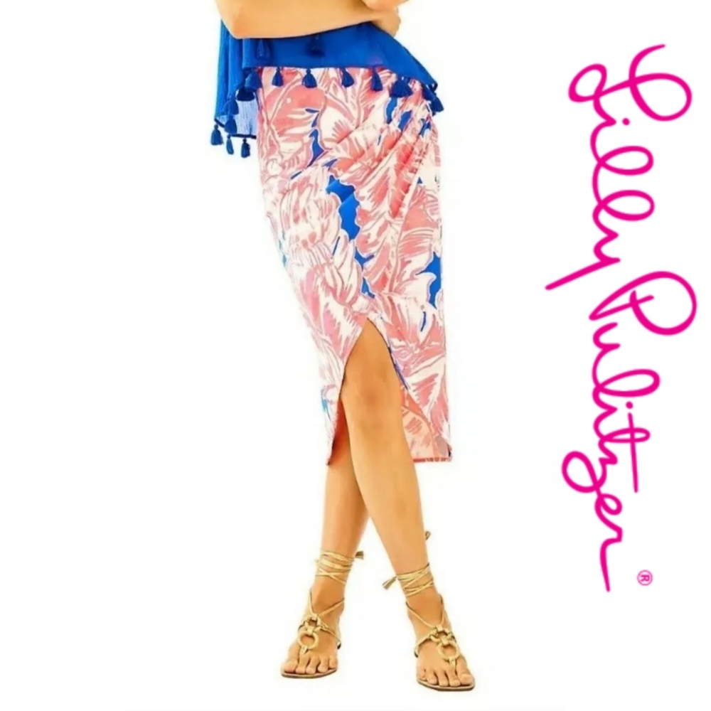 Lilly pulitzer palmer skirt tiki pink high low slit front tropical neon 25859 xs